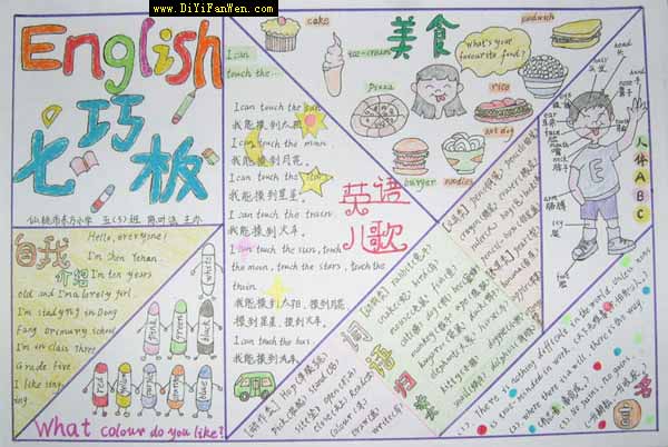 小學生英語手抄報：七巧板/英語兒歌/美食